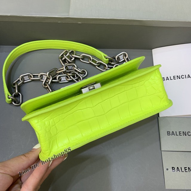 Balenciaga專櫃爆款小號鱷魚螢光綠肩背包 巴黎世家新款Gossip bag斜挎包 fyj1308